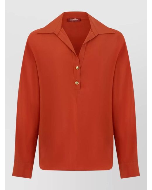 Max Mara Red Long Sleeve V Neck Casual Shirt
