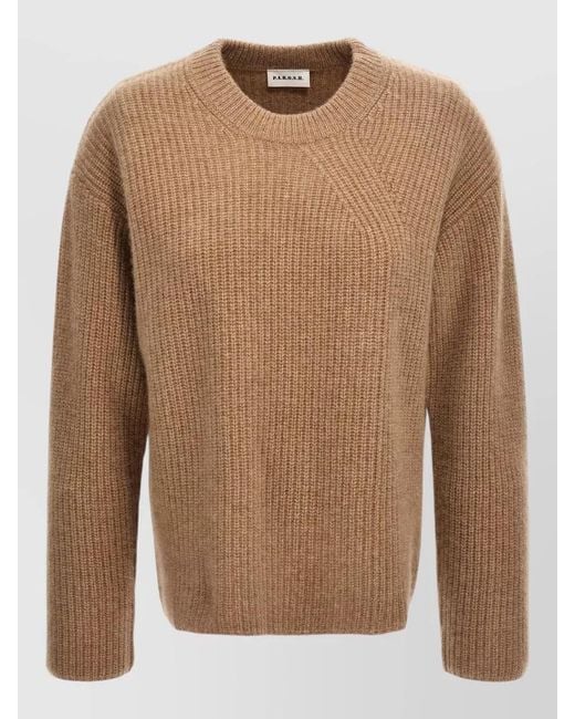 P.A.R.O.S.H. Brown Cashmere Crew Neck Sweater Long Sleeves Ribbed