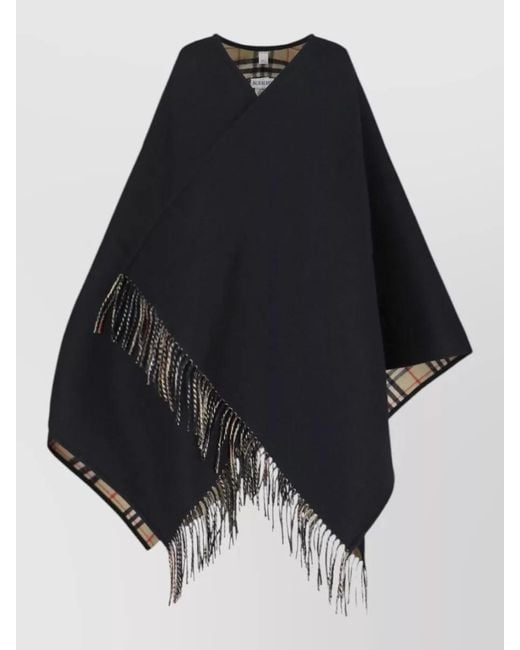 Burberry Black Reversible Check Wool Cape
