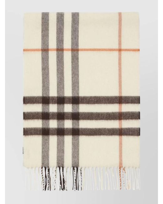 Burberry Natural Checked Fringe Detail Rectangular Scarf