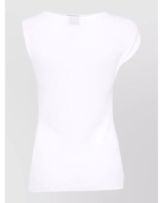Alysi White Asymmetric Round Neck Cap Sleeve Top