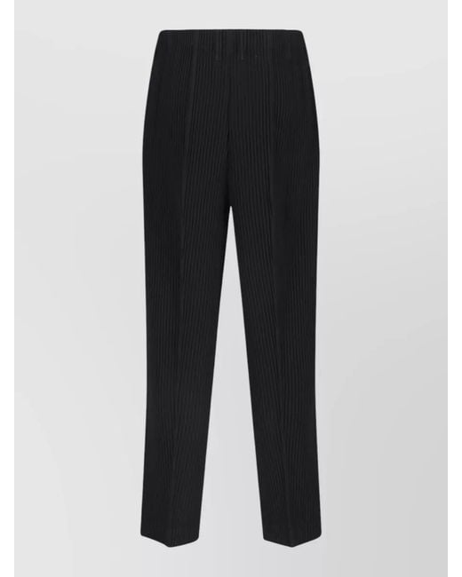Homme Plissé Issey Miyake Black Straight Leg Pants Pleated Design Button Detail for men
