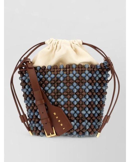 Marni Gray Beads Bucket Bag Adjustable Strap Hardware