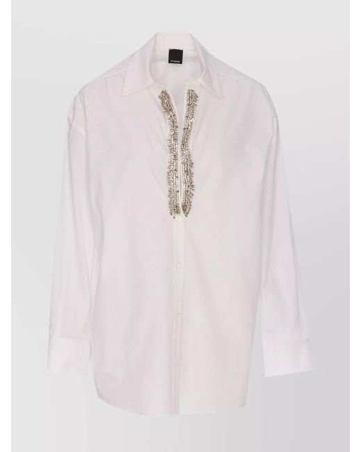Pinko Pink Crystal Embellished Long Sleeve Cotton Shirt