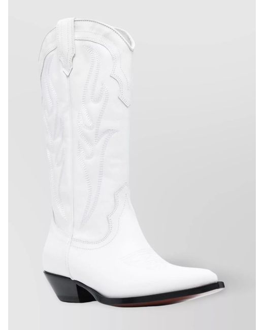 Sonora Boots White Calf Leather Embroidered Mid-Calf Western Boots