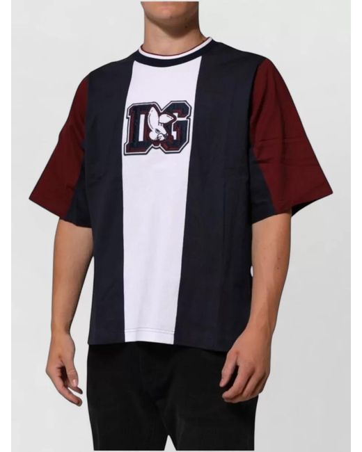 Dolce & Gabbana Black Striped Logo-Print Crew-Neck T-Shirt for men