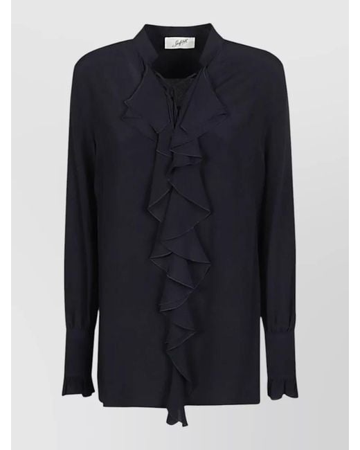 Seafarer Blue Milly Long Sleeve Shirt Ruffled Front