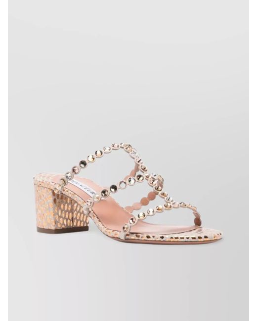 Aquazzura Pink Crystal-Embellished Block Heel Sandals