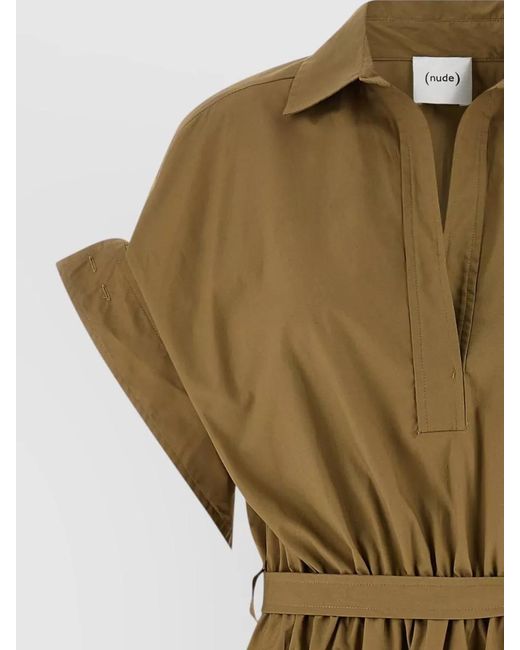 Nude Green Belted Dress Long And Short Sleeves