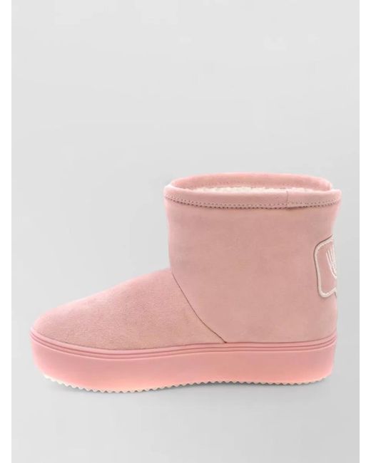 Chiara Ferragni Pink Ankle Boots Flat Sole Round Toe
