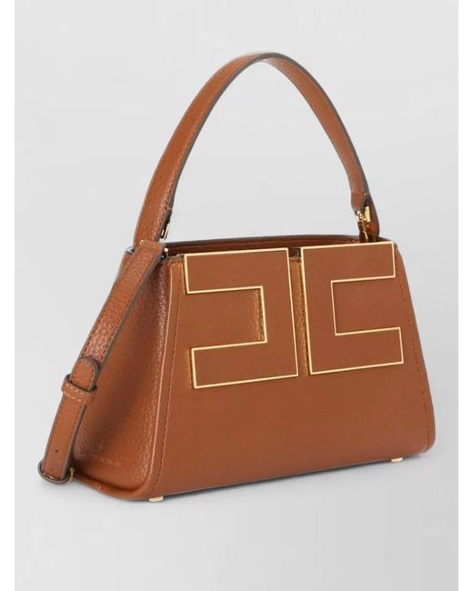 Elisabetta Franchi Brown Shoulder Bag Structured Silhouette Textured Leather