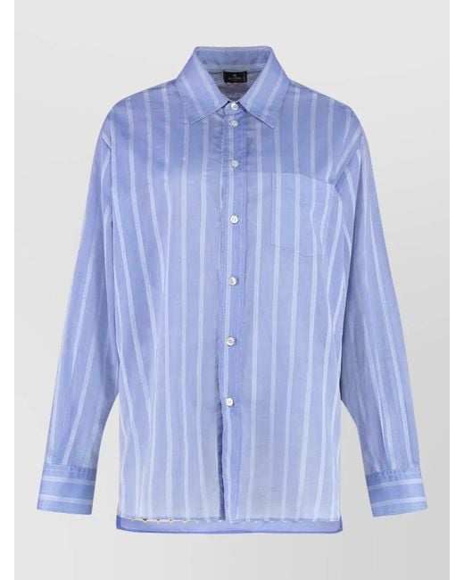Etro Blue Cotton Shirt Relaxed Fit Striped Pattern