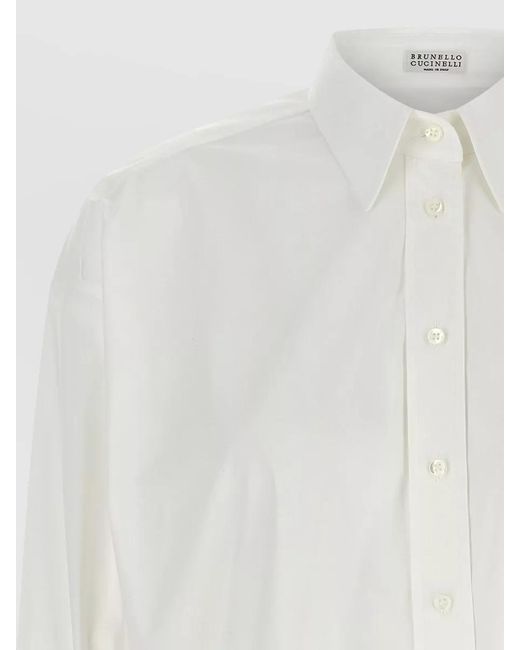 Brunello Cucinelli White Shirt Shiny Cuffs Contrasting Sheer Detail