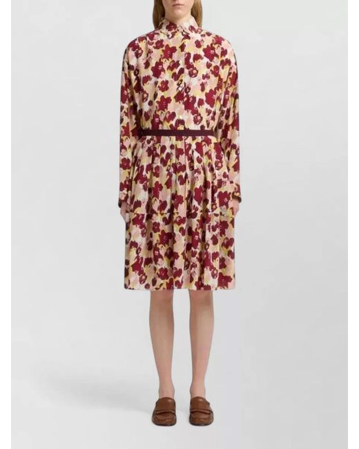 Marni Red Secret Bouquet Printed Satin Pleated Skirt