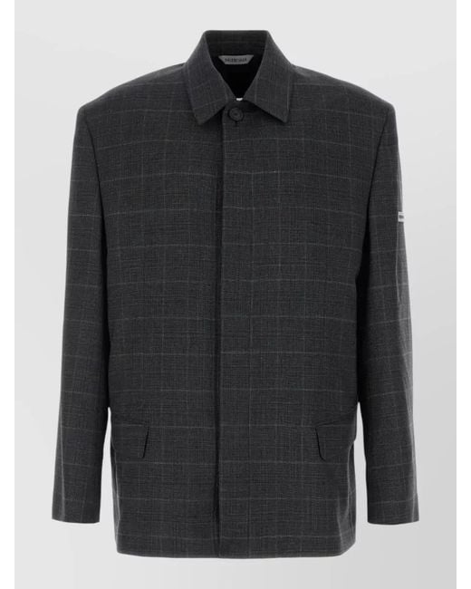 Balenciaga Black Wool Blazer Embroidered Check Long Sleeves Pockets for men