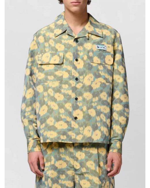 Marni Metallic Shirt Pointed Collar Long Sleeves Floral for men
