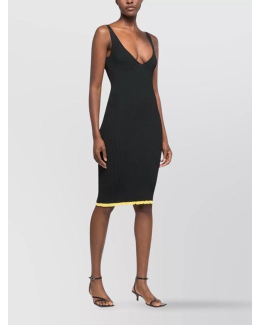 AZ FACTORY Black Ribbed V-Neck Knee-Length Dress