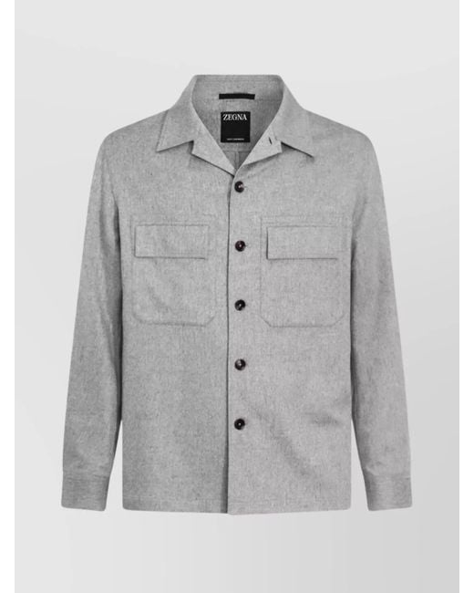 Zegna Gray Relaxed Fit Jacket Chest Pockets for men