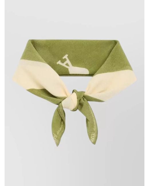 AMI Green Square Scarf Ami De Coeur Print