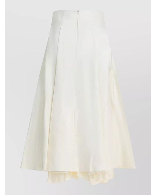 Sandbeige White High Waist Skirt Asymmetric Hem Flared