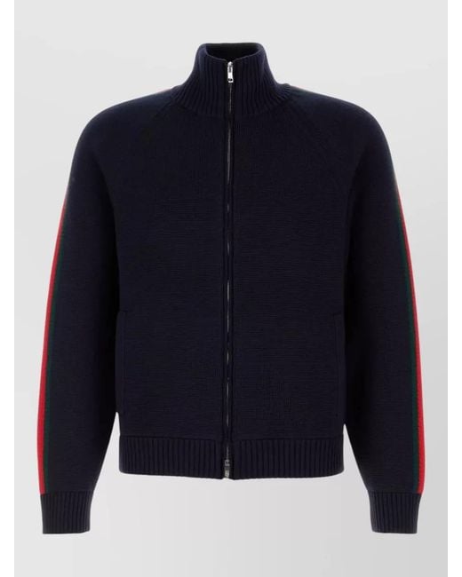 Gucci Blue Wool Textured-Knit Zip-Up Cardigan for men