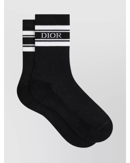 Dior Black Ribbed Striped Socks Contrast Stripes for men
