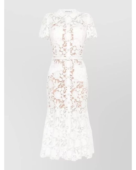 Self-Portrait White Lace Midi Dress Floral Pattern Belt