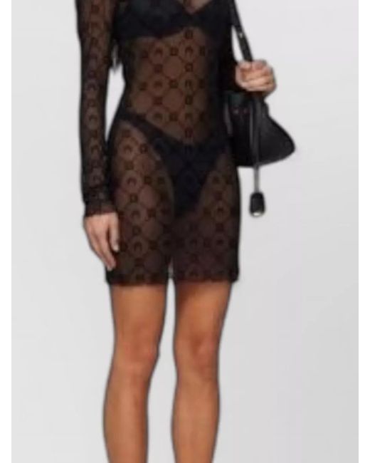 MARINE SERRE Black Mesh Long-Sleeve Mini Dress