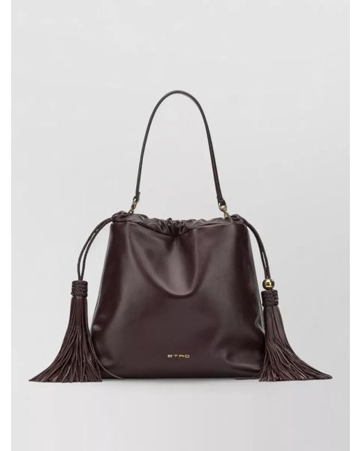 Etro Brown Kalispera Medium Shoulder Bag Tassel Strap