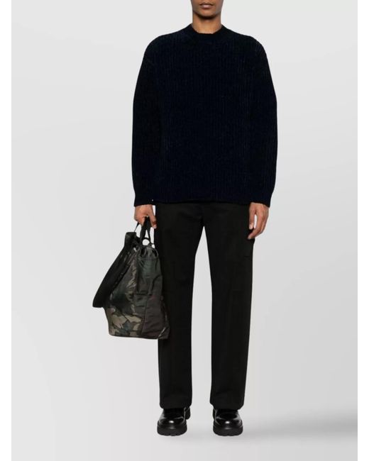 Junya Watanabe Blue Ribbed Knit Crew Neck Jumper for men