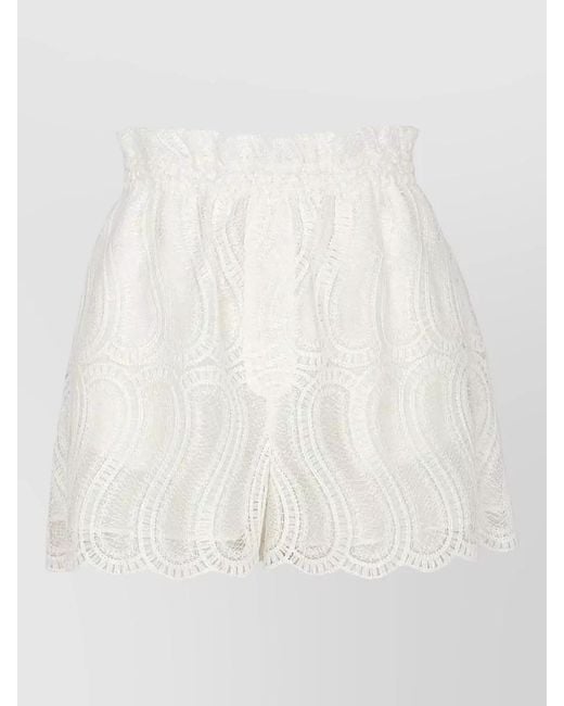 Raquel Diniz White High Waist Bahia Lace Trim Shorts