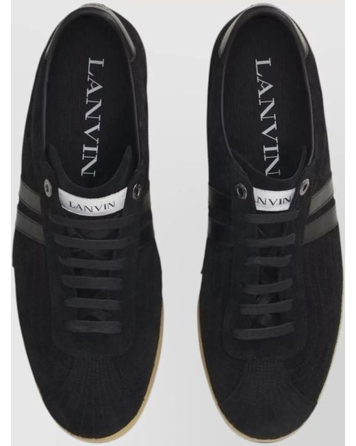 Lanvin Black Low Top Lace Up Sneakers Suede Stripes for men