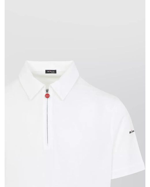 Kiton White Polo Shirt Pointed Collar Short Sleeves for men