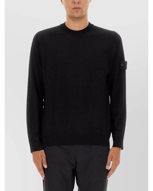 Stone Island Black Long Sleeve Ribbed Cuff Crew Neck Sweater for men