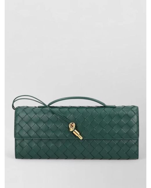 Bottega Veneta Green Andiamo Leather Clutch Bag