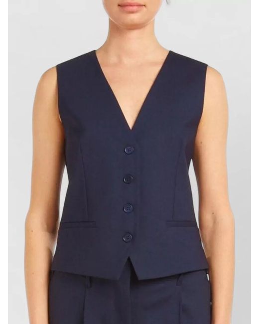 P.A.R.O.S.H. Blue Tailored Sleeveless Vest V Neckline Welt Pockets