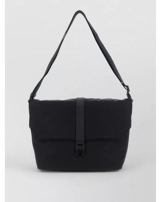 Ferragamo Black Twins Shoulder Bag Adjustable Strap Flap for men