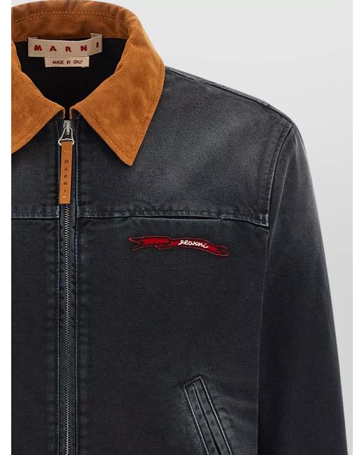 Marni Blue Canvas Jacket Adjustable Hem Contrast Collar Side Pockets for men