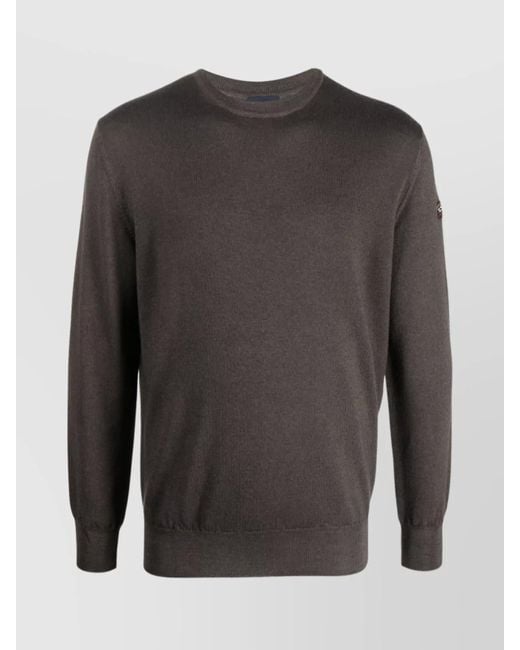 Paul & Shark Gray Virgin Wool Crew Neck Sweater With Ribbed Cuffs for men
