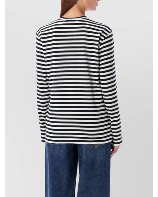 COMME DES GARÇONS PLAY Blue Striped Heart Long Sleeve Top