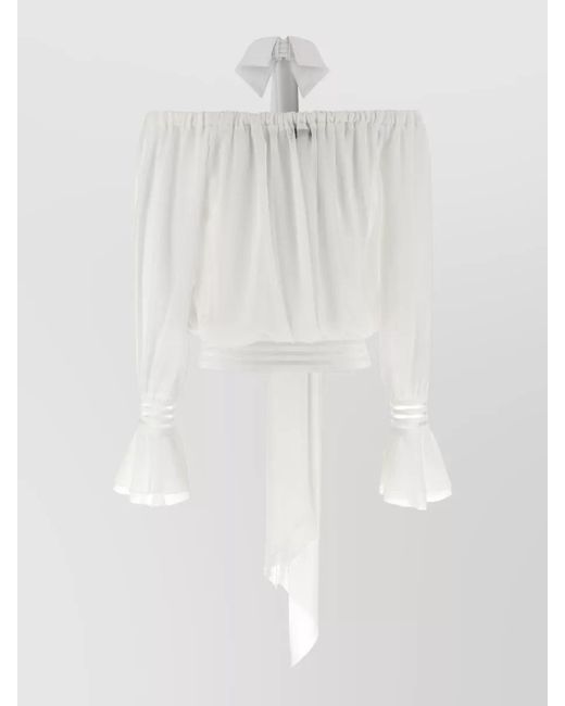 Elisabetta Franchi White Off-Shoulder Semi-Sheer Blouse