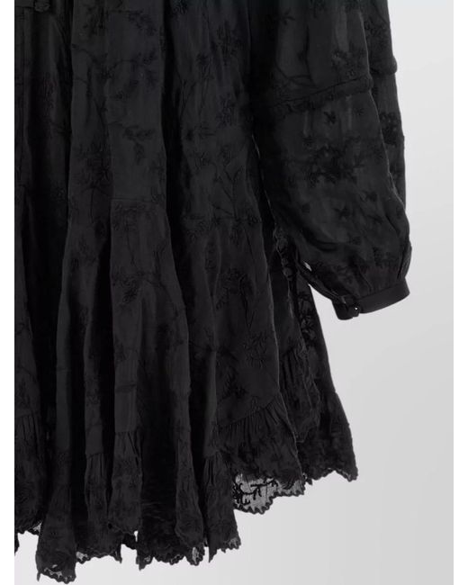 Isabel Marant Black Zame Dress Long Sleeves Lace Pleated Embroidery