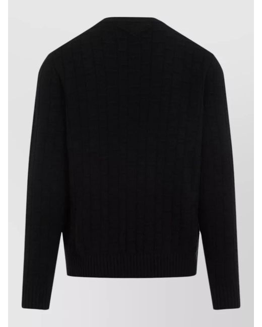 Prada Black Wool Cashmere Crewneck Pullover Textured Knit for men