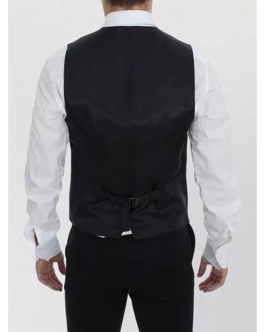 Dolce & Gabbana Blue Wool Pinstripe Slim-Fit Single-Breasted Vest for men