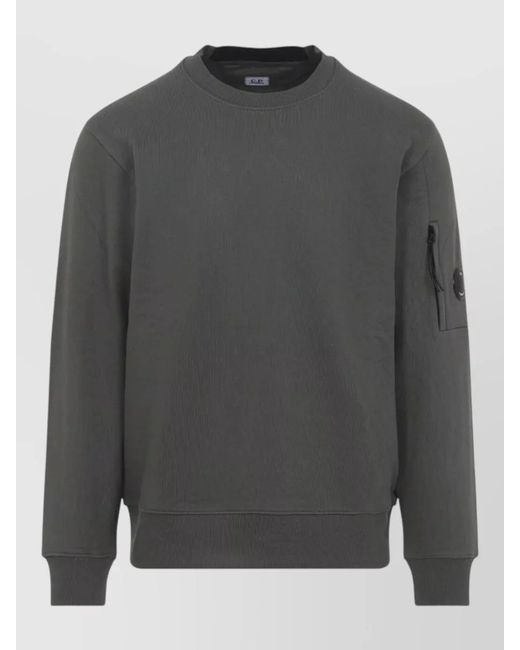 C P Company Gray Cotton Sweatshirt Lens Sleeve Zip Pocket for men