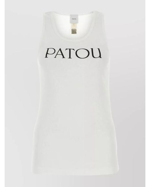 Patou White Logo Print Cotton Sleeveless Tank Top