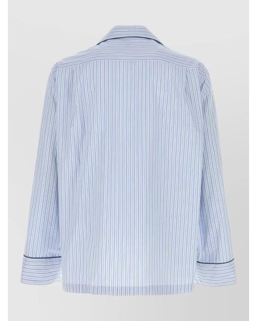 Dolce & Gabbana Blue Striped Long Sleeve Shirt Contrast Piping Collar for men