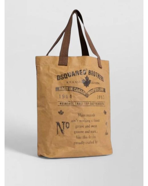 DSquared² Natural Shopping Tote Bag Printed Design Dual Handles for men