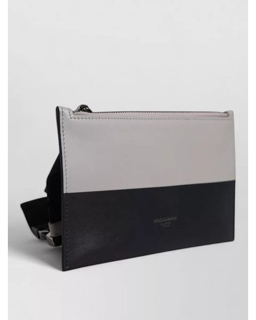 Dolce & Gabbana Gray Leather Logo Embossed Belt Bag for men