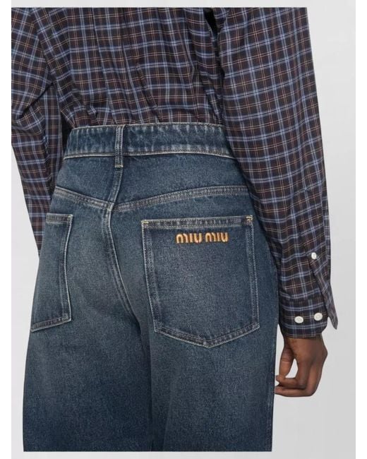 Miu Miu Blue High Waist Wide Leg Five Pocket Jeans